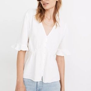 Madewell linen blend journal keyhole sleeve top